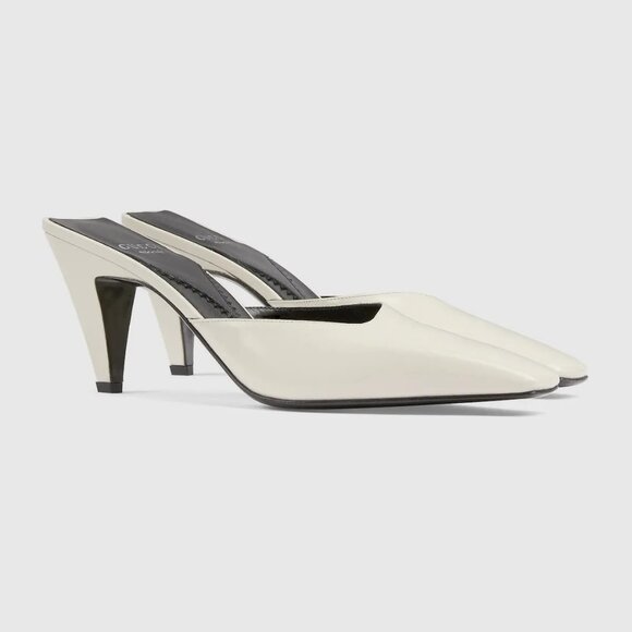 NIB Gucci interlocking G plaque white leather mules IT 38.5 US 8.5 - Picture 2 of 9
